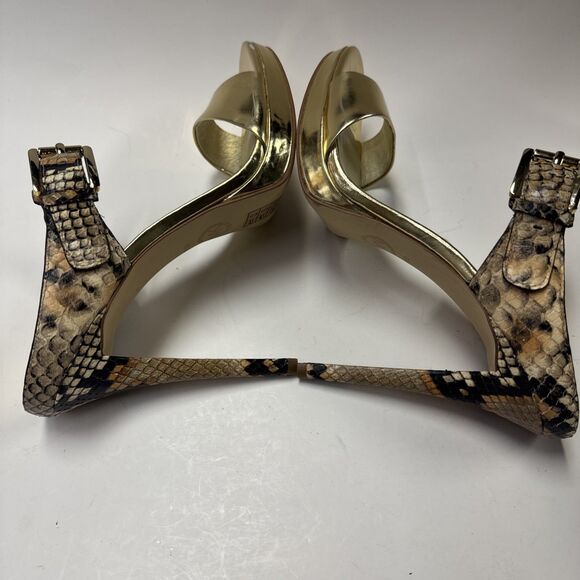 Michael Kors Odessa Snake Embossed Leather Platform Heel Size 8.5 Gold - Picture 5 of 8